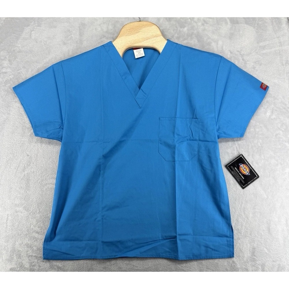 Dickies Medical Nurse Scrub Top Blue XS‎ 21x26 NWT